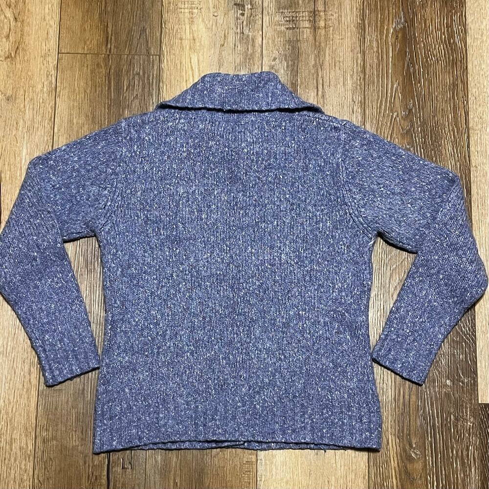 LL Bean Wool Cable Knit Cardigan Sweater Womens M Blue Fisherman Preppy Cottage - Picture 5 of 7